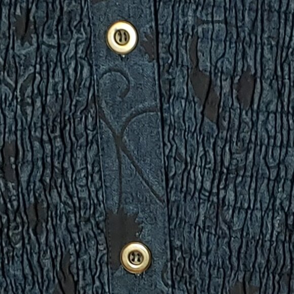 Vintage Boho Smocked Wrinkled Rich Denim Jacket Embroidered Gene Ewing BIS - Picture 7 of 8